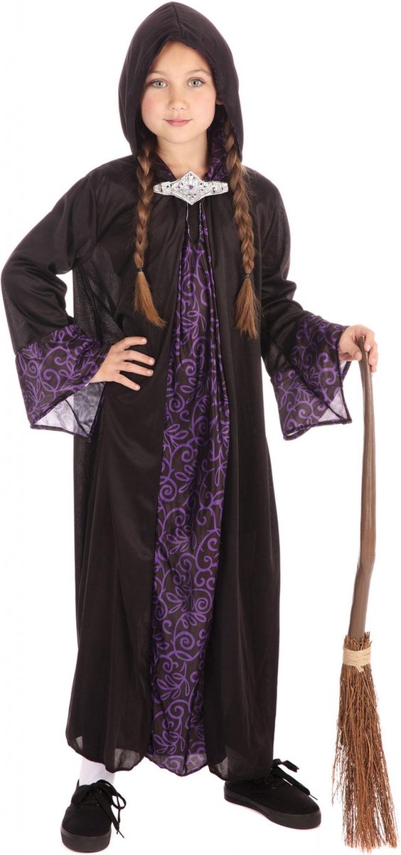 Halloween - Tovenaar cape kinderen / Halloween verkleedkleding voor kids - zwart/paars 128