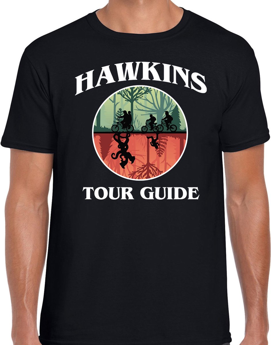 Stranger Halloween verkleed shirt hawkins tour guide zwart - heren - horror shirt / kleding / kostuum M