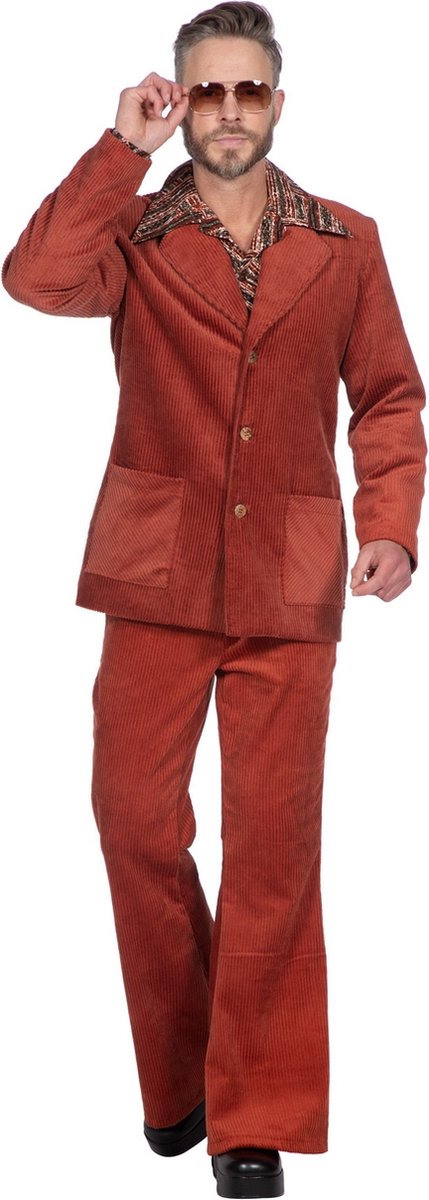 Wilbers & Wilbers - Hippie Kostuum - That Is So 70s Corduroy George - Man - Rood - Small - Carnavalskleding - Verkleedkleding