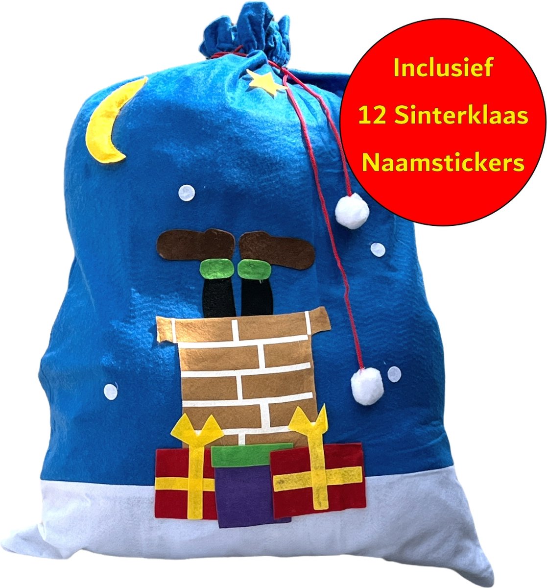 Zak Van Sinterklaas - Geschenkzak - incl. 20 Naamstickers - Design-11 - Afm. 90 x 60 cm