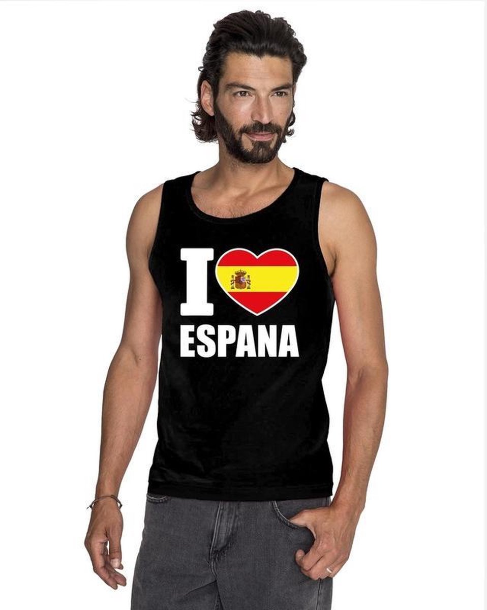 Zwart I love Spanje supporter singlet shirt/ tanktop heren - Spaans shirt heren L