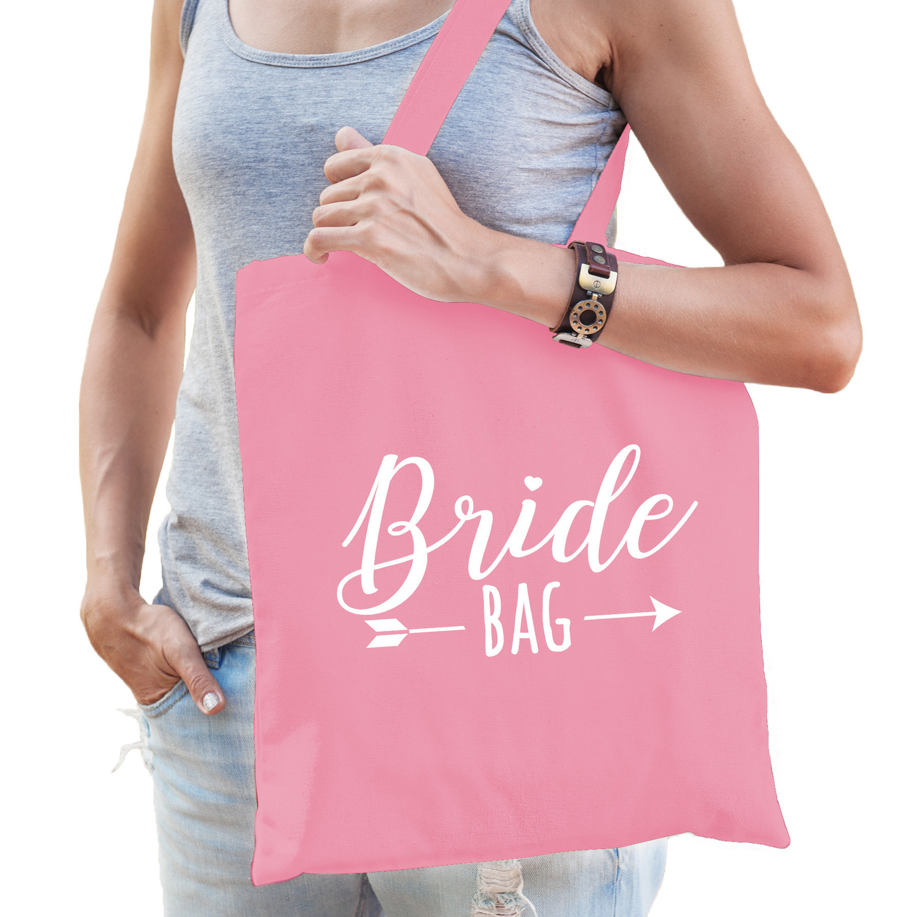 Bride bag katoenen tasje licht roze dames -