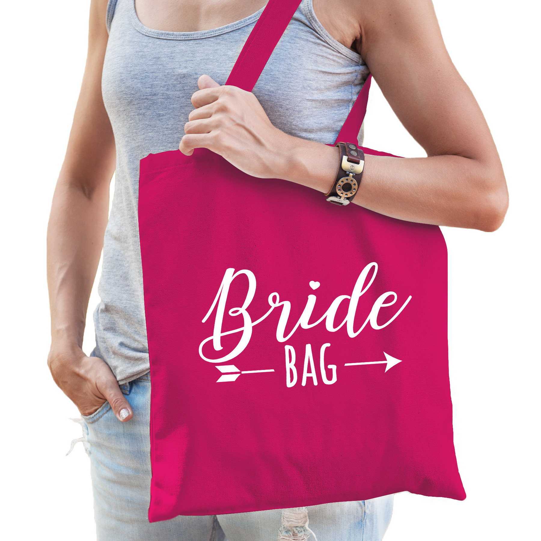 Bride bag katoenen tasje roze dames -