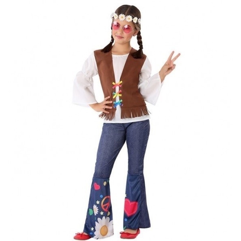 Carnavalskleding jaren 60//Flower Power/Hippie kostuum voor meisjes 128 (7-9 jaar) -