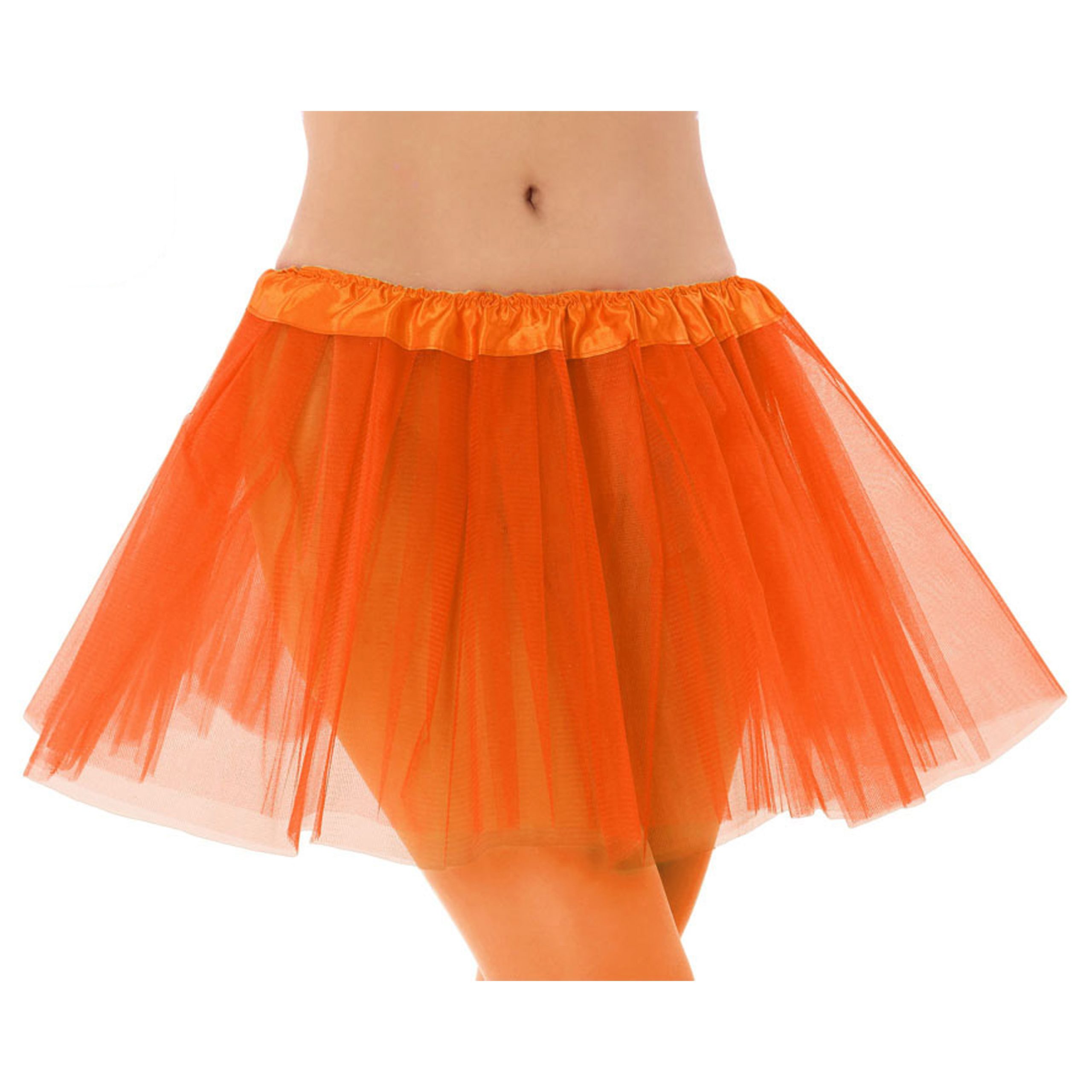 Dames verkleed rokje/tutu - tule stof met elastiek - oranje - one size One size -