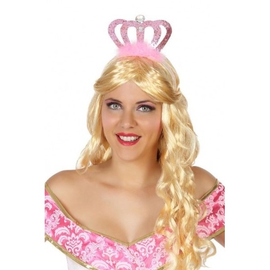 Diadeem met kroon roze voor dames