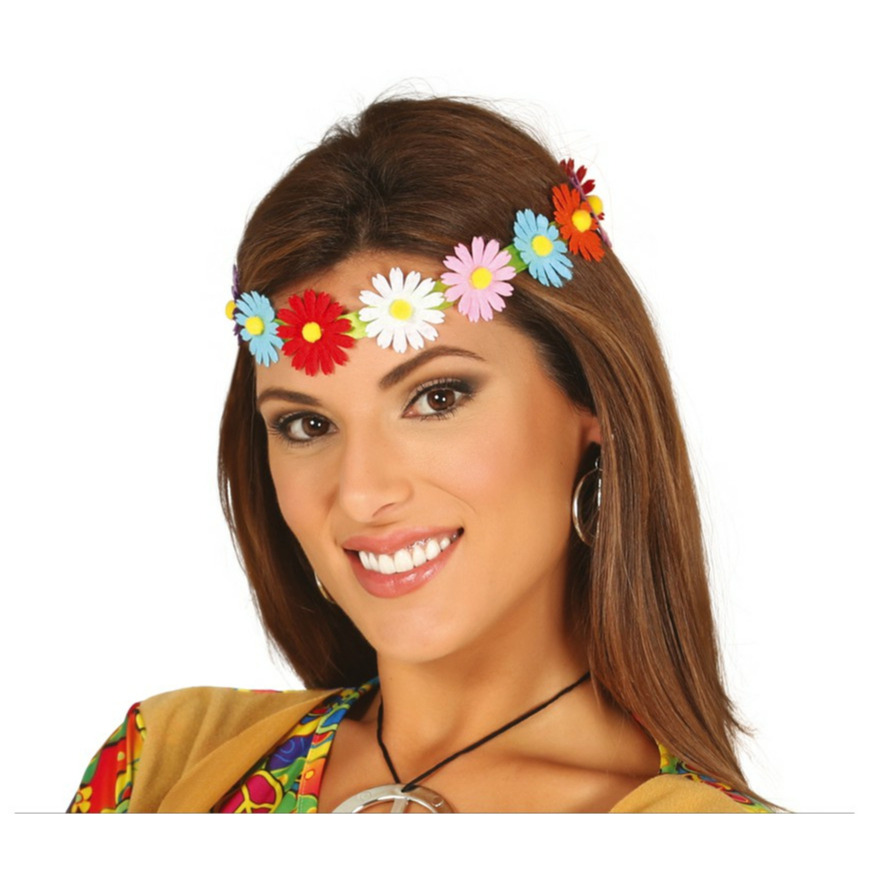 Fiestas Verkleed haarband met bloemen - gekleurd - meisjes/dames - Hippie/flower Power -