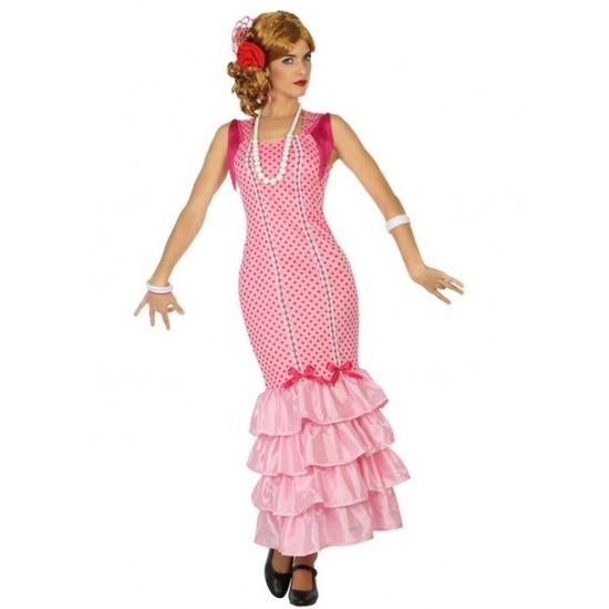 Flamenco danseres jurk roze voor dames XS/S (34-36) -