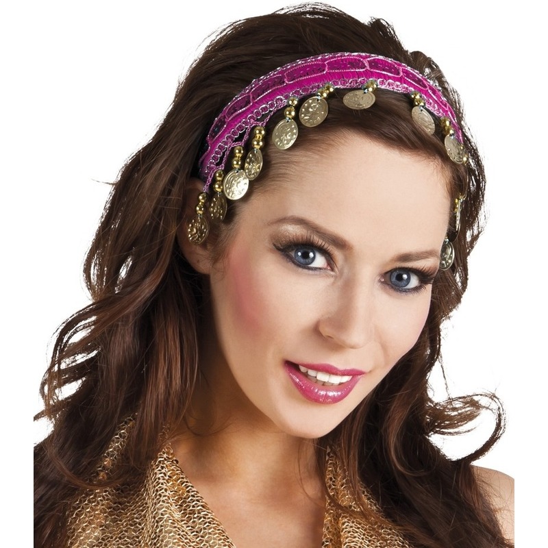 Fuchsia roze verkleed/feest buikdanseressen hoofdband/diadeem voor dames/volwassenen -