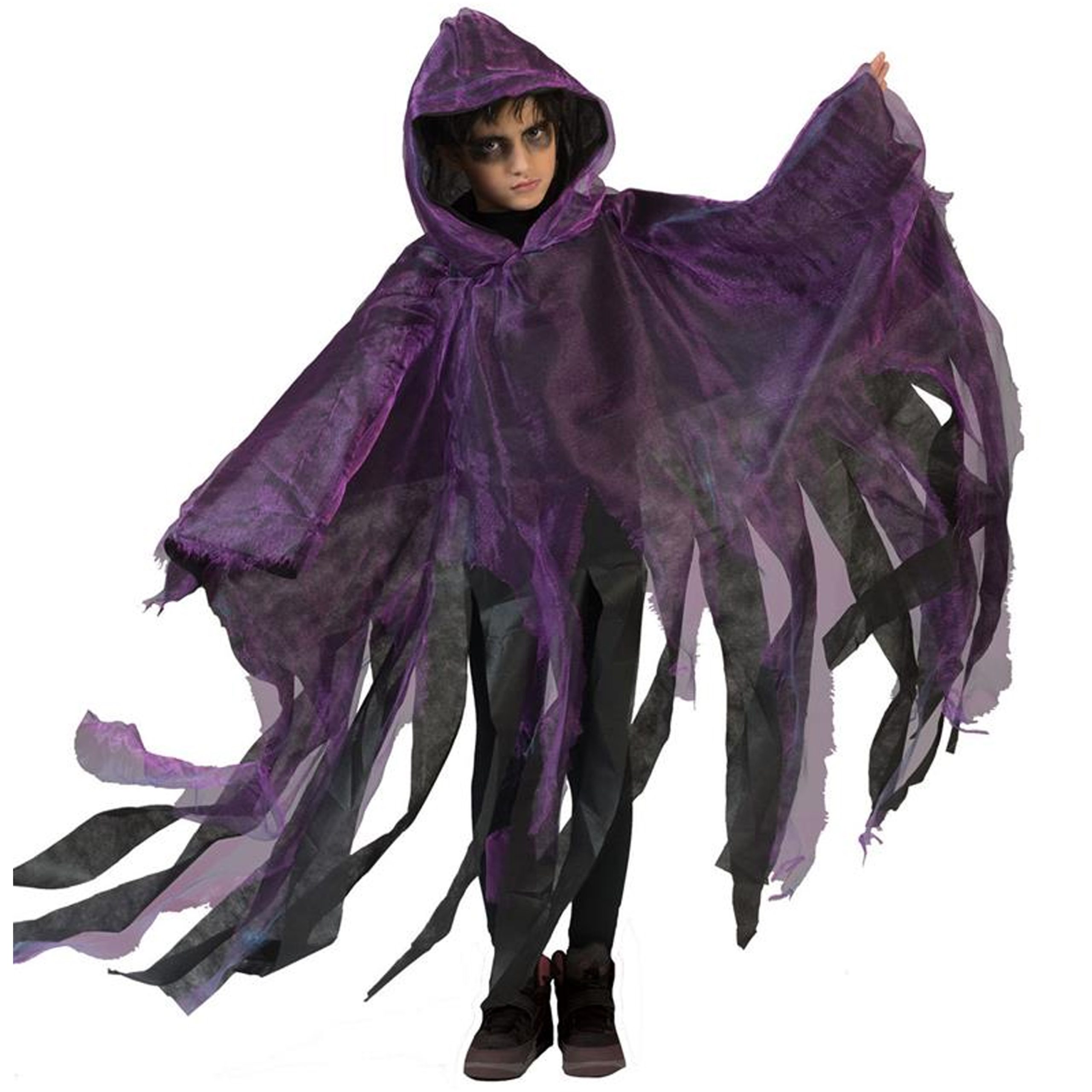 Funny Fashion Halloween verkleed cape/gewaad met kap - Spook/geest - Paars - Voor kinderen One size -