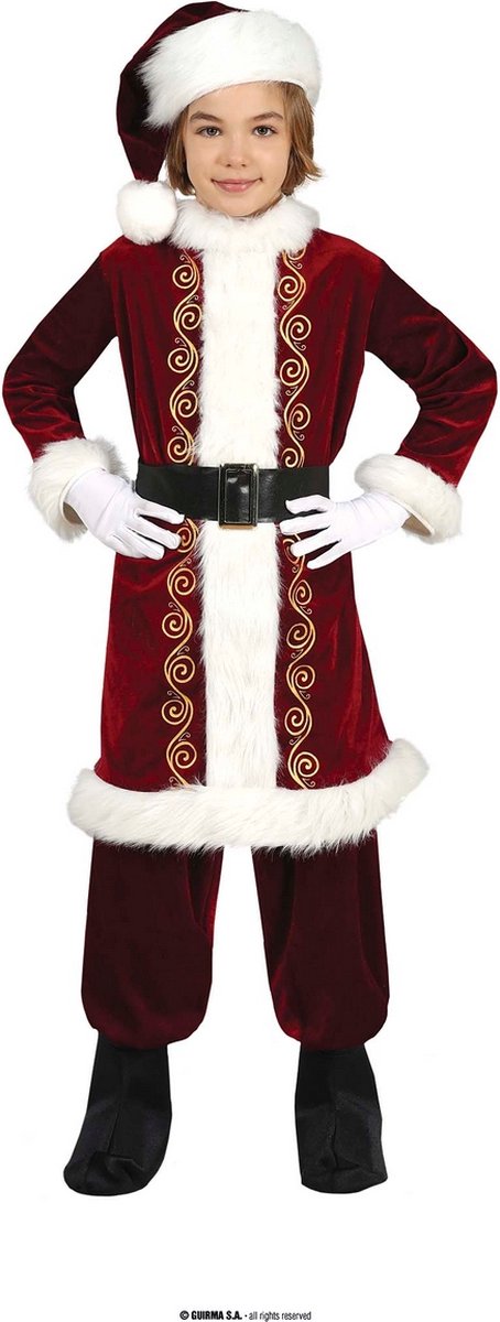 Guirma - Kerst & Oud & Nieuw Kostuum - Luxe Santa Kerstman Kind - Jongen - Rood, Wit / Beige - 7 - 9 jaar - Kerst - Verkleedkleding