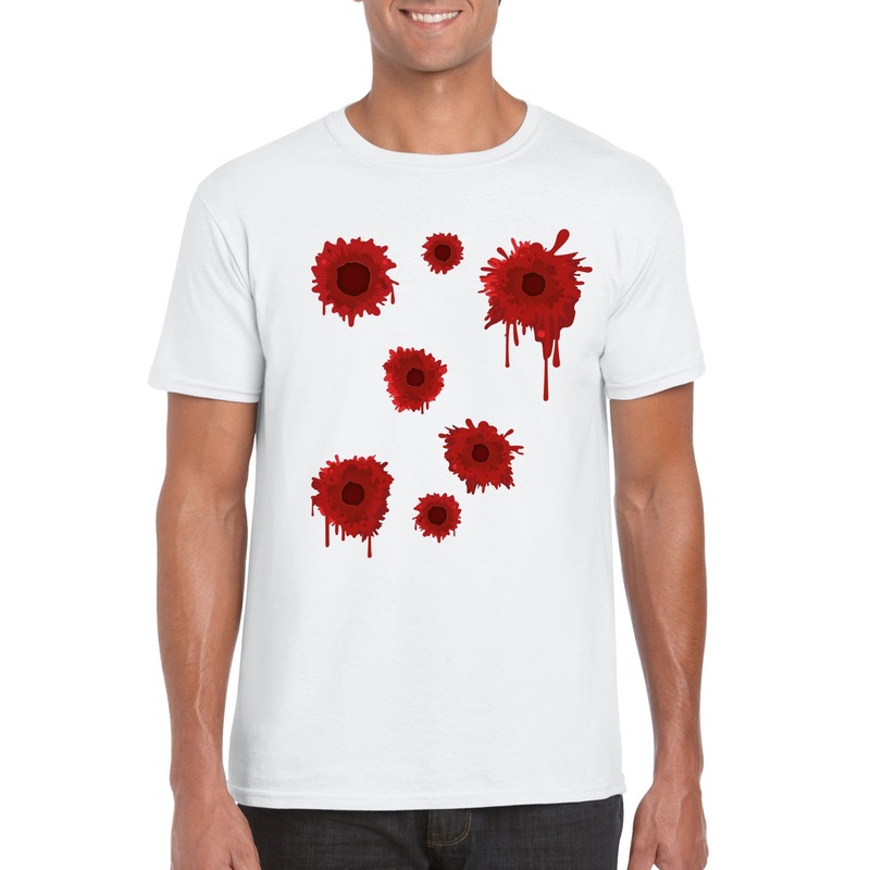 Halloween/ Gangster schotwonden shirt wit heren L -