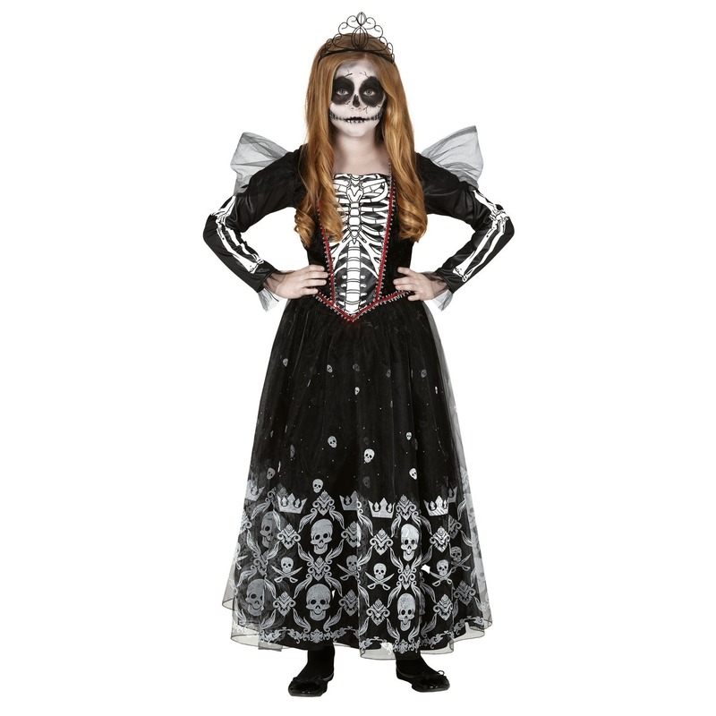 Halloween skelet jurk met doodshoofden voor meisjes 5-6 jaar (110-116) -