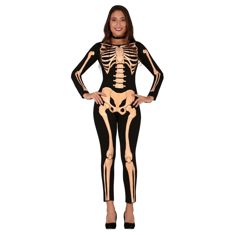 Halloween skelet verkleed jumpsuit voor dames 38-40 (S/M) -