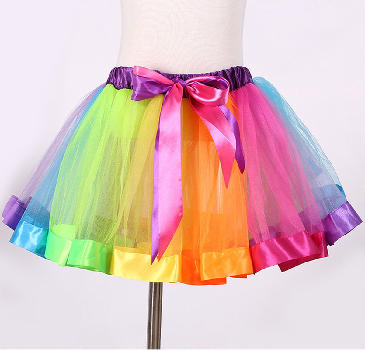 KIMU Tutu Regenboog Petticoat - Maat M L - Tule Rokje Gekleurde Rok Doorschijnend - Eenhoorn Kostuum Unicorn Pak Pride Carnaval Tulerokje Roze