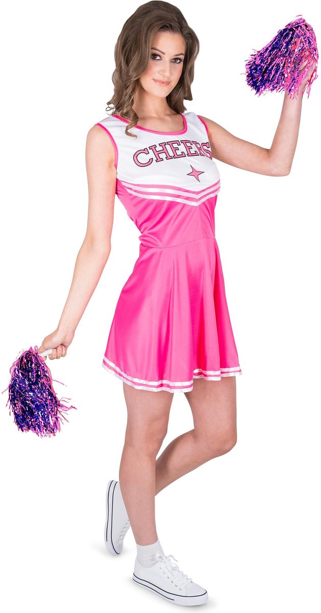 Karnival Costumes Sexy Cheerleader Jurkje Carnavalskleding Dames Carnaval - Polyester - Roze - Maat S - 2-Delig Jurk/Pom Poms