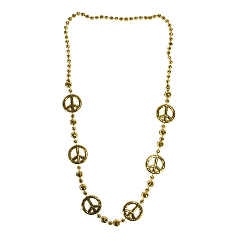 Lange gouden verkleed ketting peacetekens hippie/sixties/flower power -