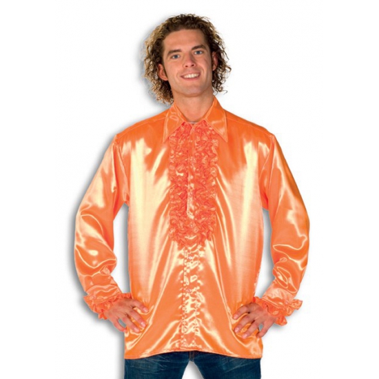 Luxe heren rouche overhemd oranje 50 (M) -