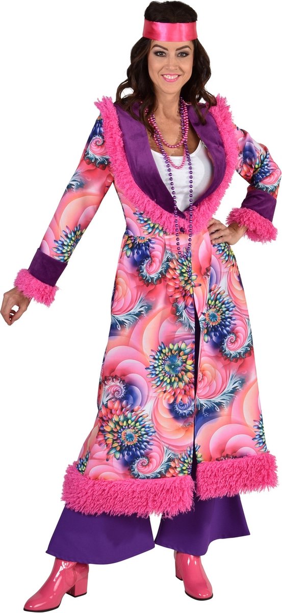 Magic By Freddy's - Hippie Kostuum - Hippie Lost In Pink Flower World - Vrouw - Roze - Large / XL - Carnavalskleding - Verkleedkleding