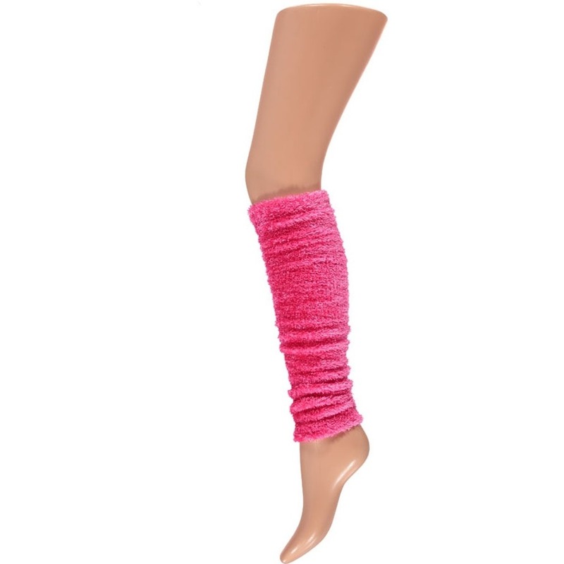 Neon roze beenwarmers met pluche -