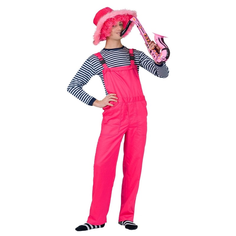 Neon roze tuinbroek verkleedkleding voor volwassenen L -