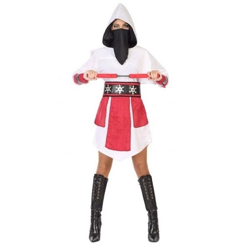 Ninja kostuum wit/rood voor dames XS/S (34-36) -