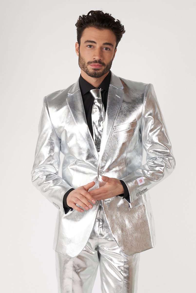 OppoSuits Shiny Silver - Mannen Pak - Zilver - Glimmend - Maat: EU 54