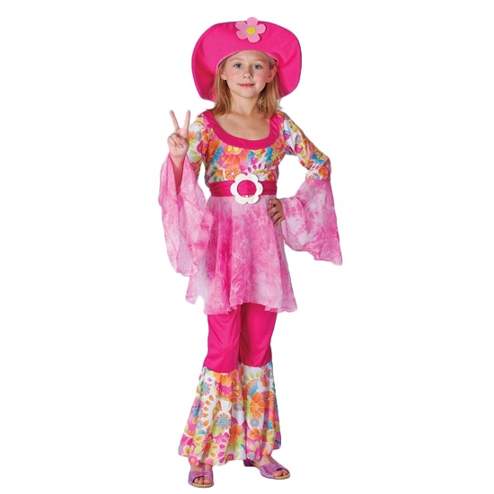 Roze hippie kostuum voor meisjes 116 - 4-6 jr -