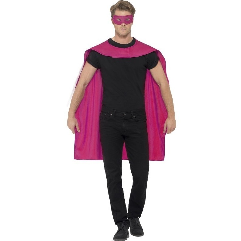 Roze superhelden cape met masker One size -