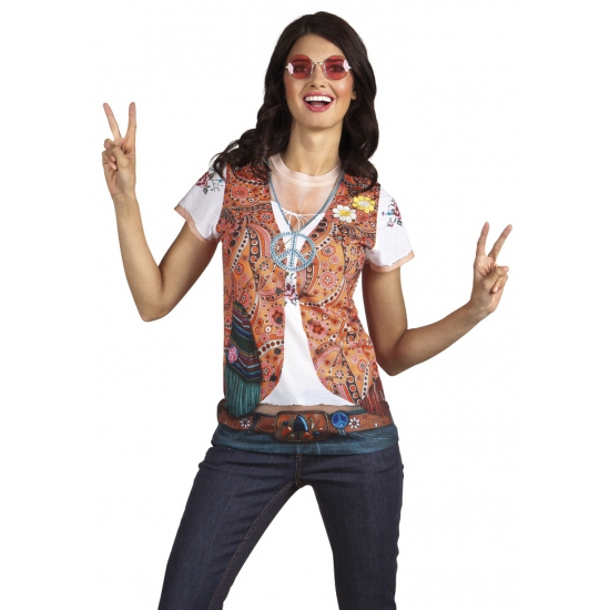 Shirt met hippie opdruk L -