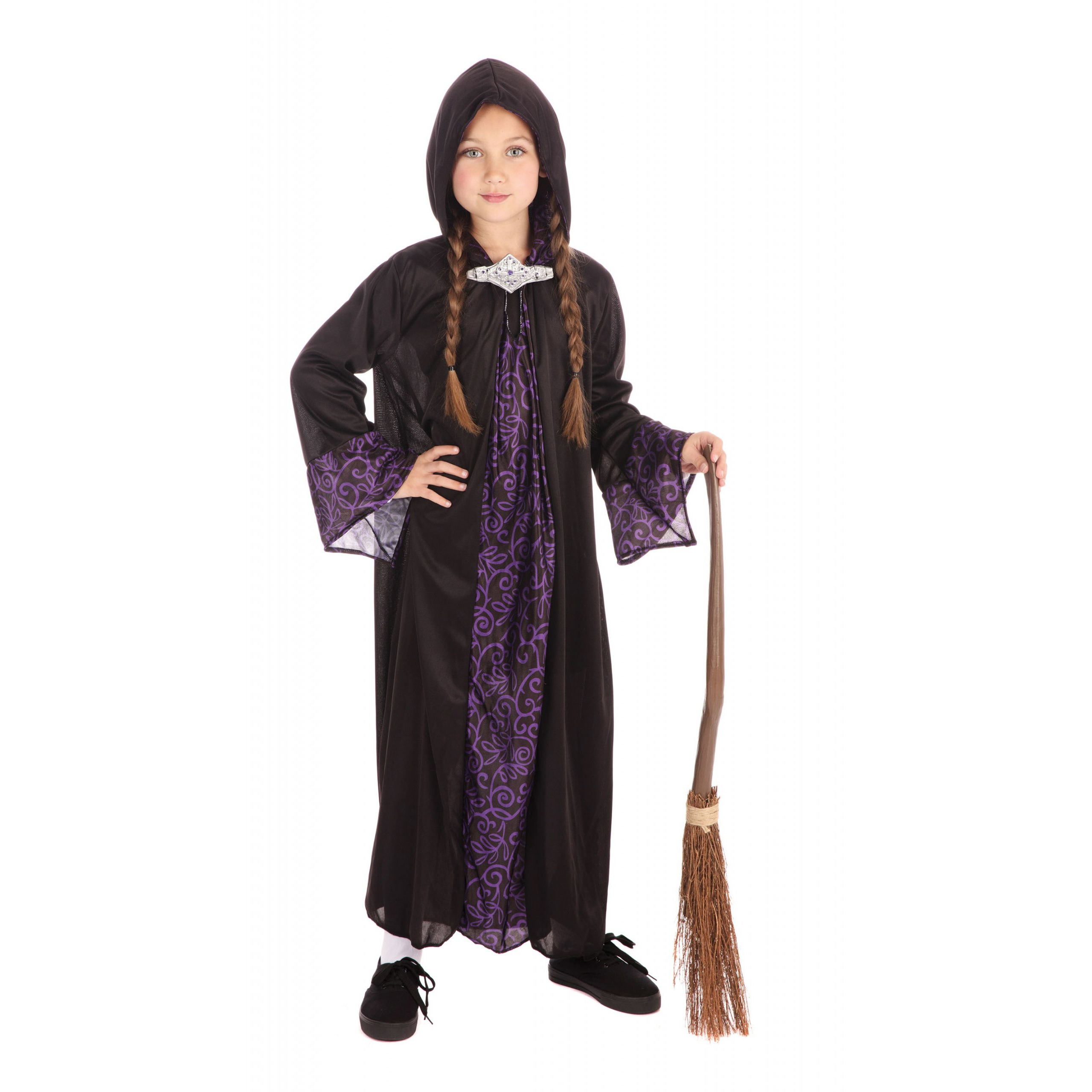 Tovenaar cape kinderen/Halloween verkleedkleding zwart/paars voor kids 116 - 4-6 jr -