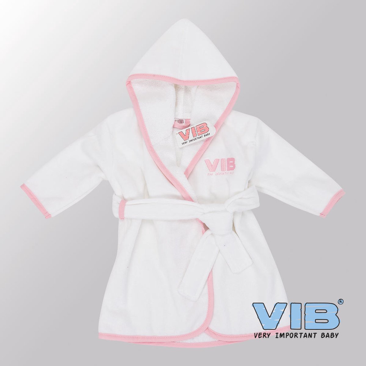 VIB® - Badjas Luxe Katoen - VIB (Wit-Roze) - Babykleertjes - Baby cadeau