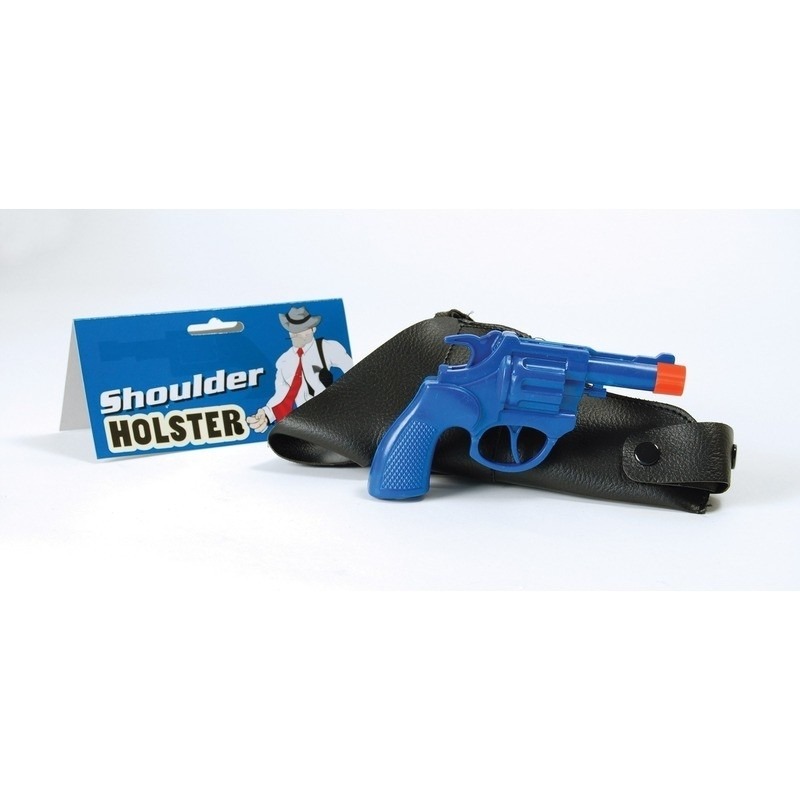 Verkleed politie revolver blauw met schouder holster -