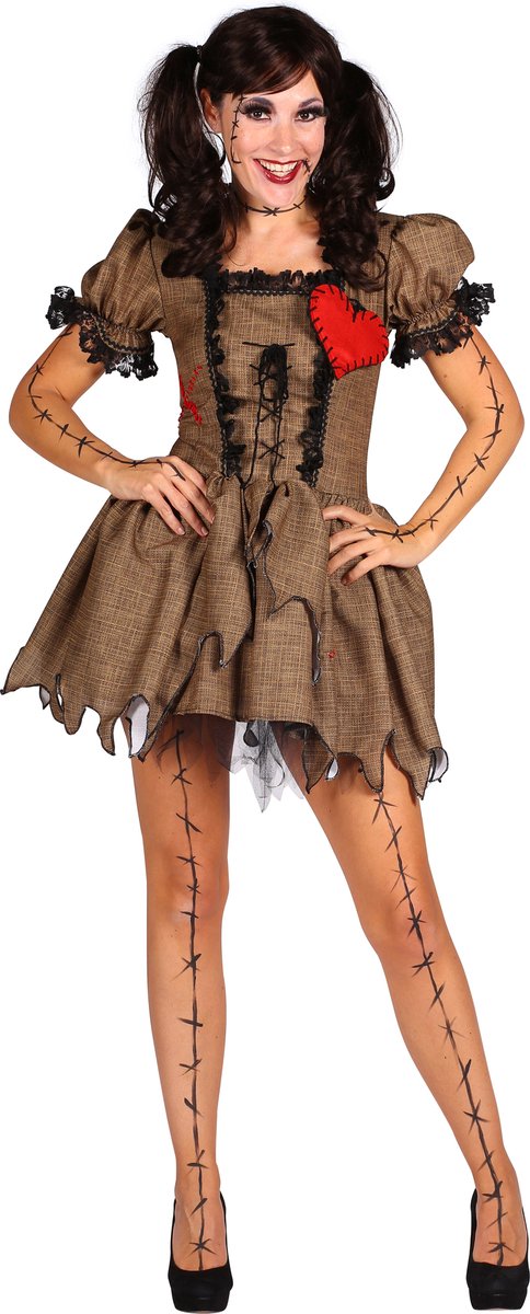 Vodoo Doll Jurk Dames - Halloween Verkleedkleding - Vogelverschrikker - Kort Model - Maat L