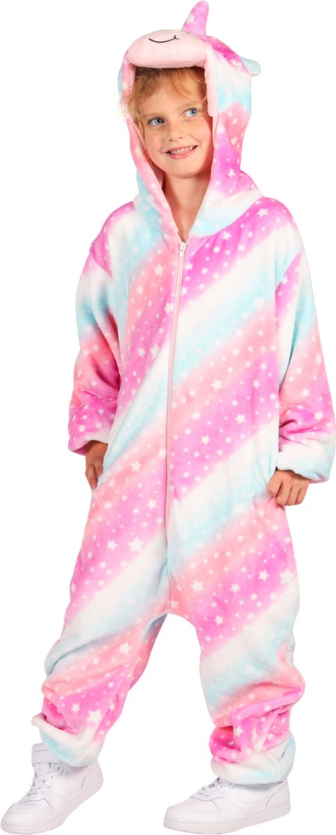 Dieren Kostuum Eenhoorn Kinderen - Pluche - Dieren Onesie - Carnaval - Verkleedkleren Kinderen - Roze - Maat 104