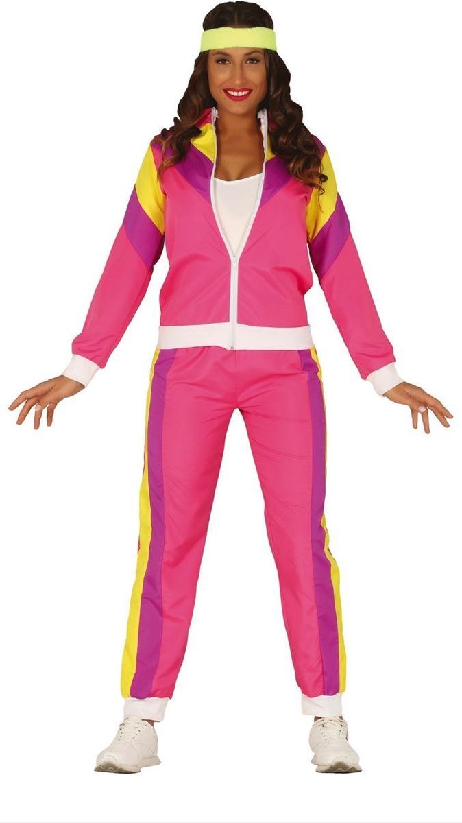 Fiestas Guirca - 80-er jaren trainingspak vrouw roze (mt L) - Carnavalskleding - Carnavals kostuum - carnavalskleding dames - verkleedkleding