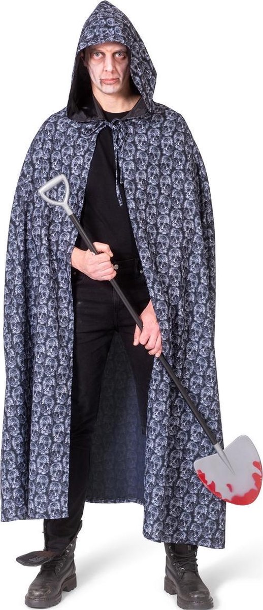 Funny Fashion Halloween verkleed cape met kap - schedels print - Carnaval kostuum/kleding