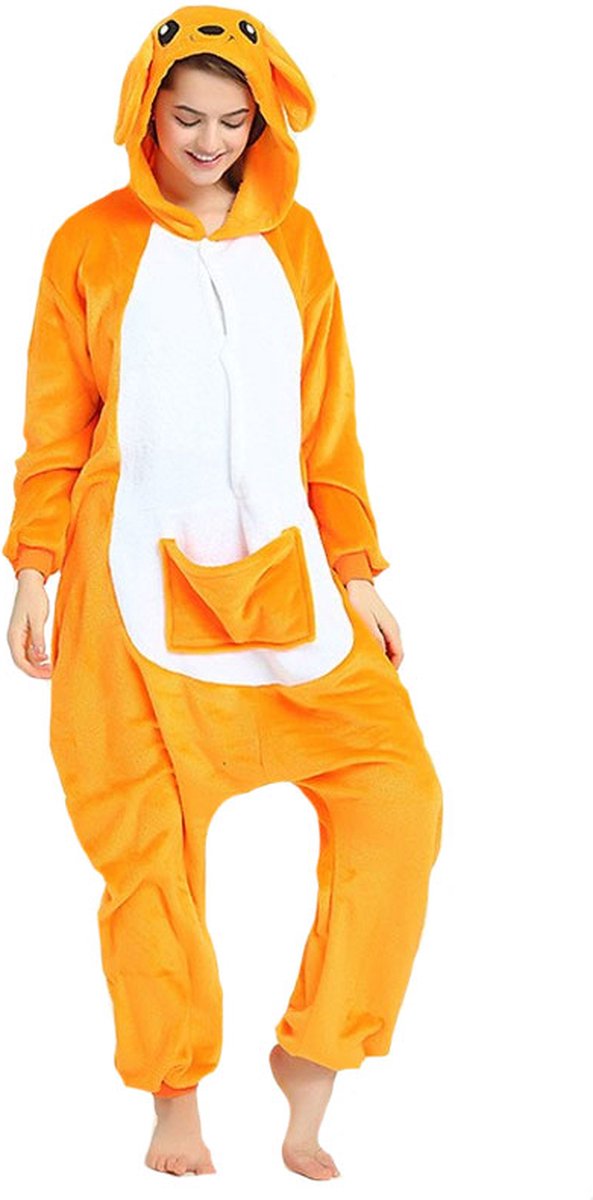 Kangoeroe Onesie Pak Kostuum Outfit Huispak Jumpsuit Verkleedpak - Verkleedkleding - Halloween & Carnaval - SnugSquad - Kinderen & Volwassenen - Unisex - Maat XL voor Lichaamslengte (175 - 195 cm)