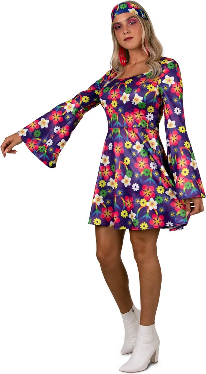 PartyXplosion - Hippie Kostuum - Girl Power Flower Power - Vrouw - - One size - Carnavalskleding - Verkleedkleding