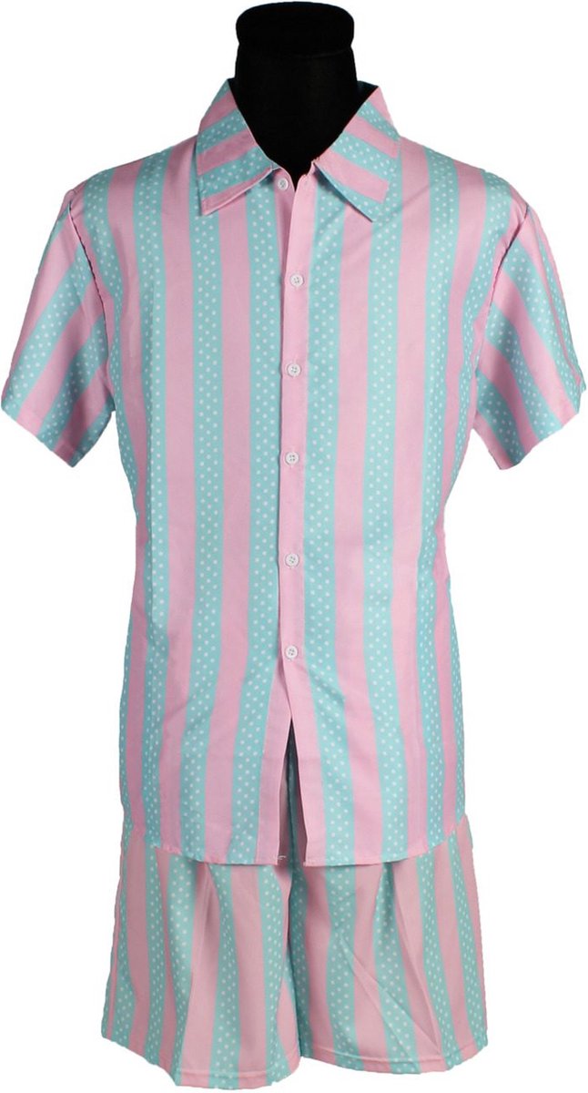 Blouse Kenneth Heren - Pastel Blauw/ Pastel Roze - Overhemd Heren - Verkleedkleren Mannen - Maat L