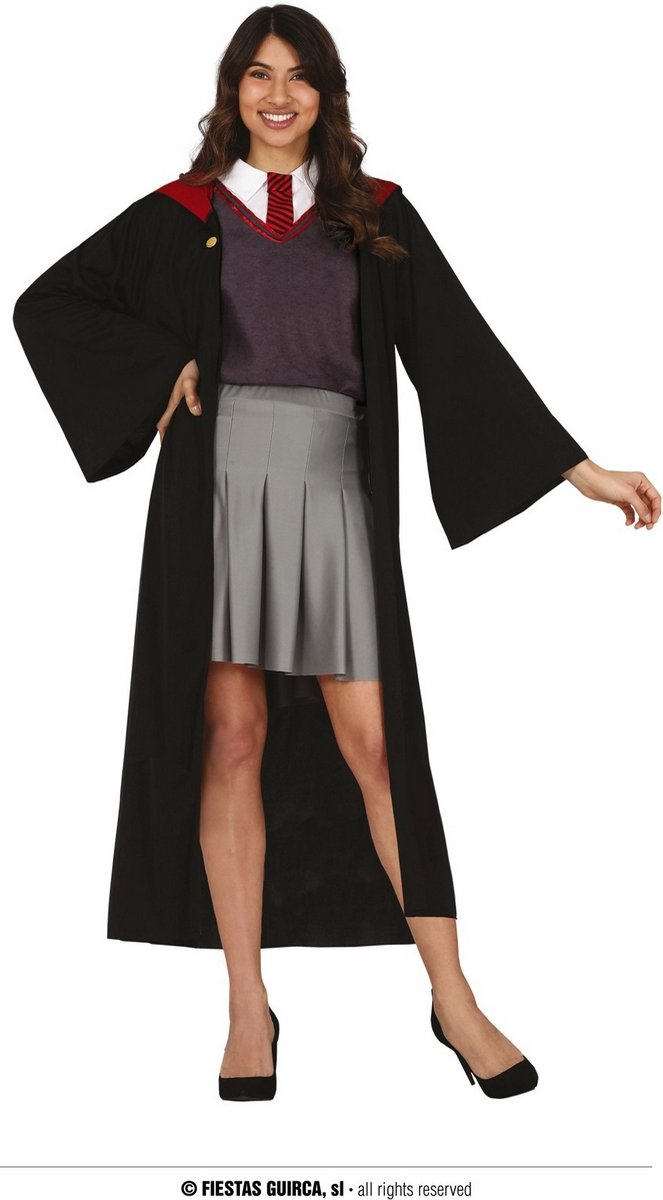 Guirca - Harry Potter Kostuum - Student Van De Rode Tovenaarsgriffel - Vrouw - Zwart, Grijs - Maat 42-44 - Halloween - Verkleedkleding