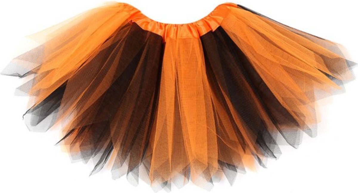 KIMU® Tutu Oranje Zwart Tule Rokje - Maat 110 116 122 128 134 140 - Heks Petticoat Rok Kinderen - Tulerokje Meisje Clown Leeuw Heks Rode Panda Carnaval Carnavalspak