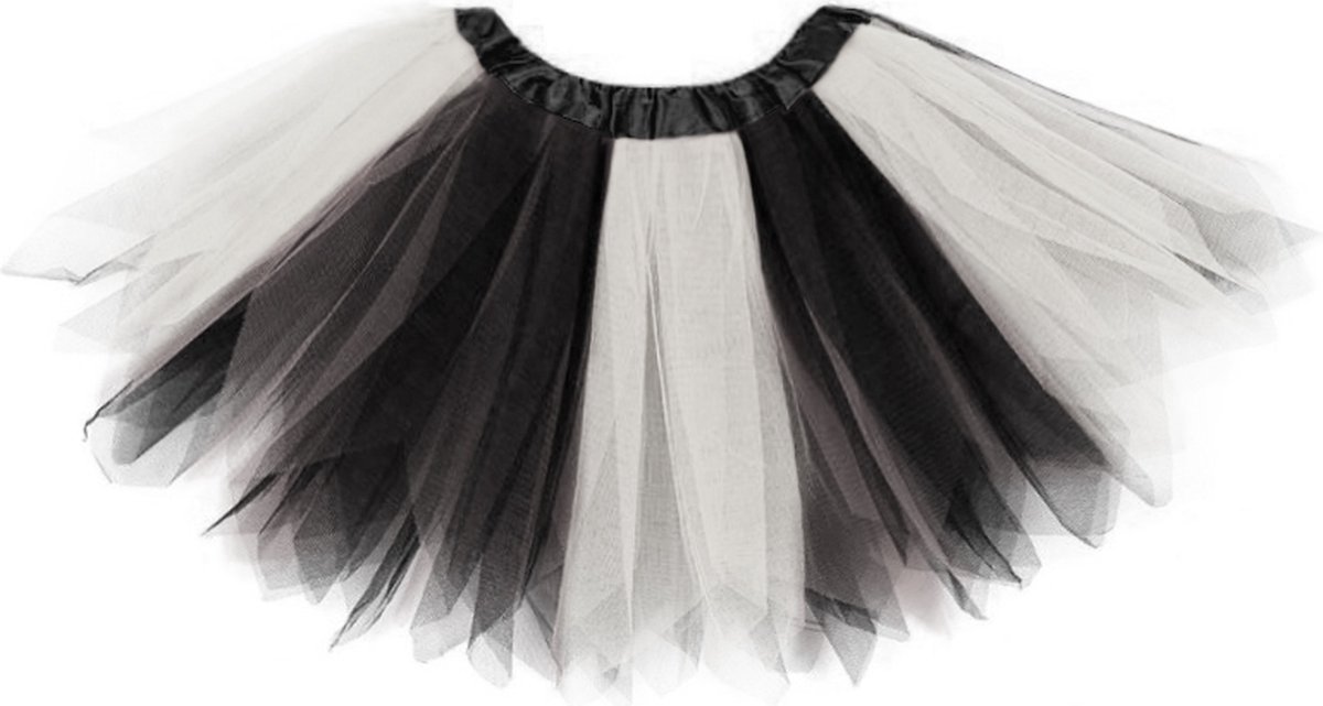 KIMU® Tutu Zwart Wit Tule Rokje - Maat 110 116 122 128 134 140 - Zwarte Petticoat Rok Kinderen - Tulerokje Meisje Heks Poesje Race Girl Spook Carnaval Carnavalspak