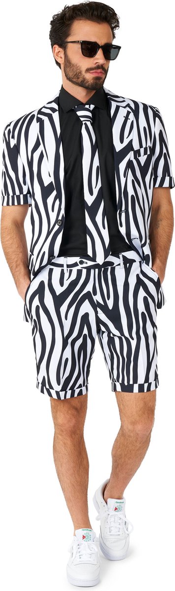 OppoSuits Zazzy Zebra - Heren Zomer Pak - Tropical Kostuum - Zwart - Maat EU 46