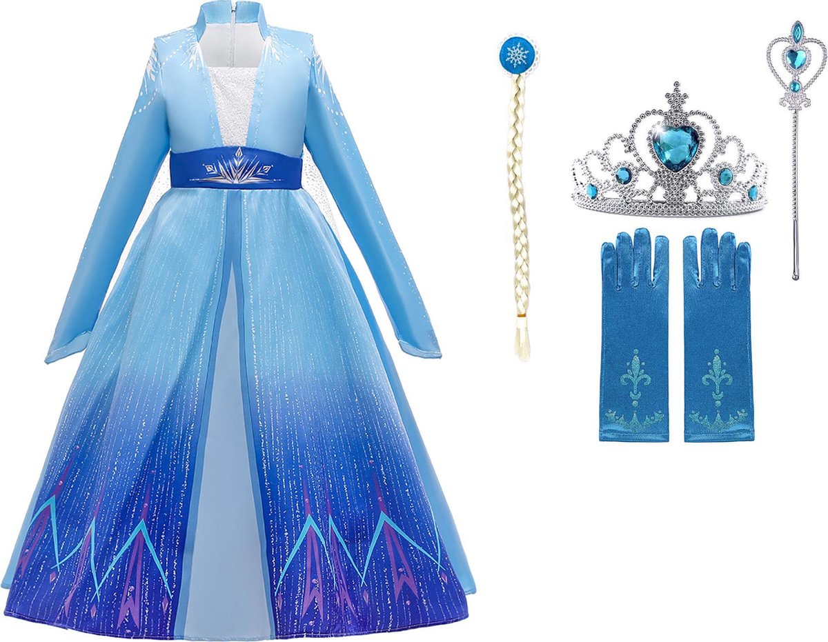 Prinsessenjurk meisje - Verkleedkleding - Het Betere Merk - Halloween kostuum - Prinsessen Verkleedkleding - 146/152 (150) - Haarvlecht - Cadeau meisje - Prinsessen speelgoed - Verjaardag meisje - Kleed