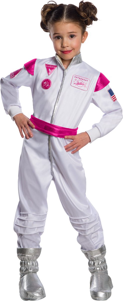 Rubies - Barbie Kostuum - Kinder Astronaut Barbie Kostuum Meisje - Roze, Wit / Beige, Zilver - Maat 104 - Carnavalskleding - Verkleedkleding