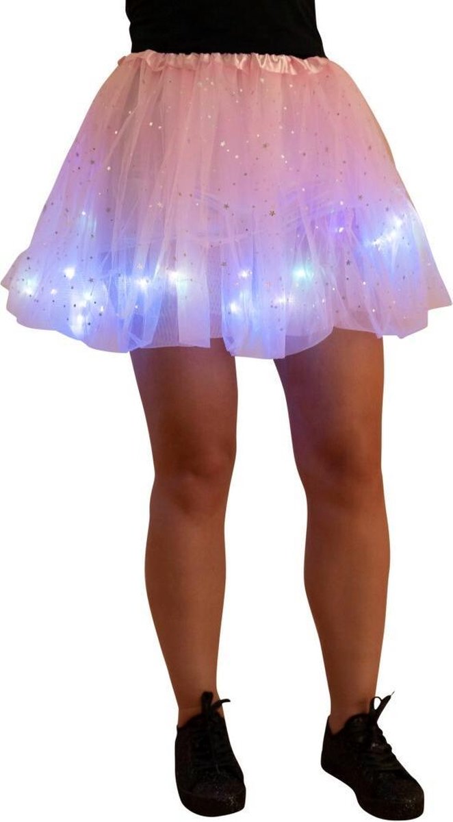 Tule rokje/ tutu - Volwassen petticoat - Met gekleurde lichtjes/ LED lampjes - Roze - Met sterretjes