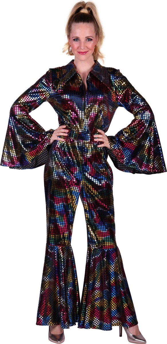 Catsuit Disco - Dames - Disco 80/90 - Hippie - Carnaval - Verkleedkleding - Zwart - Maat L