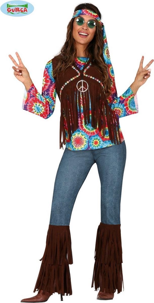 Fiestas Guirca - Hippie - maat L (42-44) - Carnavalskleding - Carnavals kostuum - carnavalskleding dames - verkleedkleding