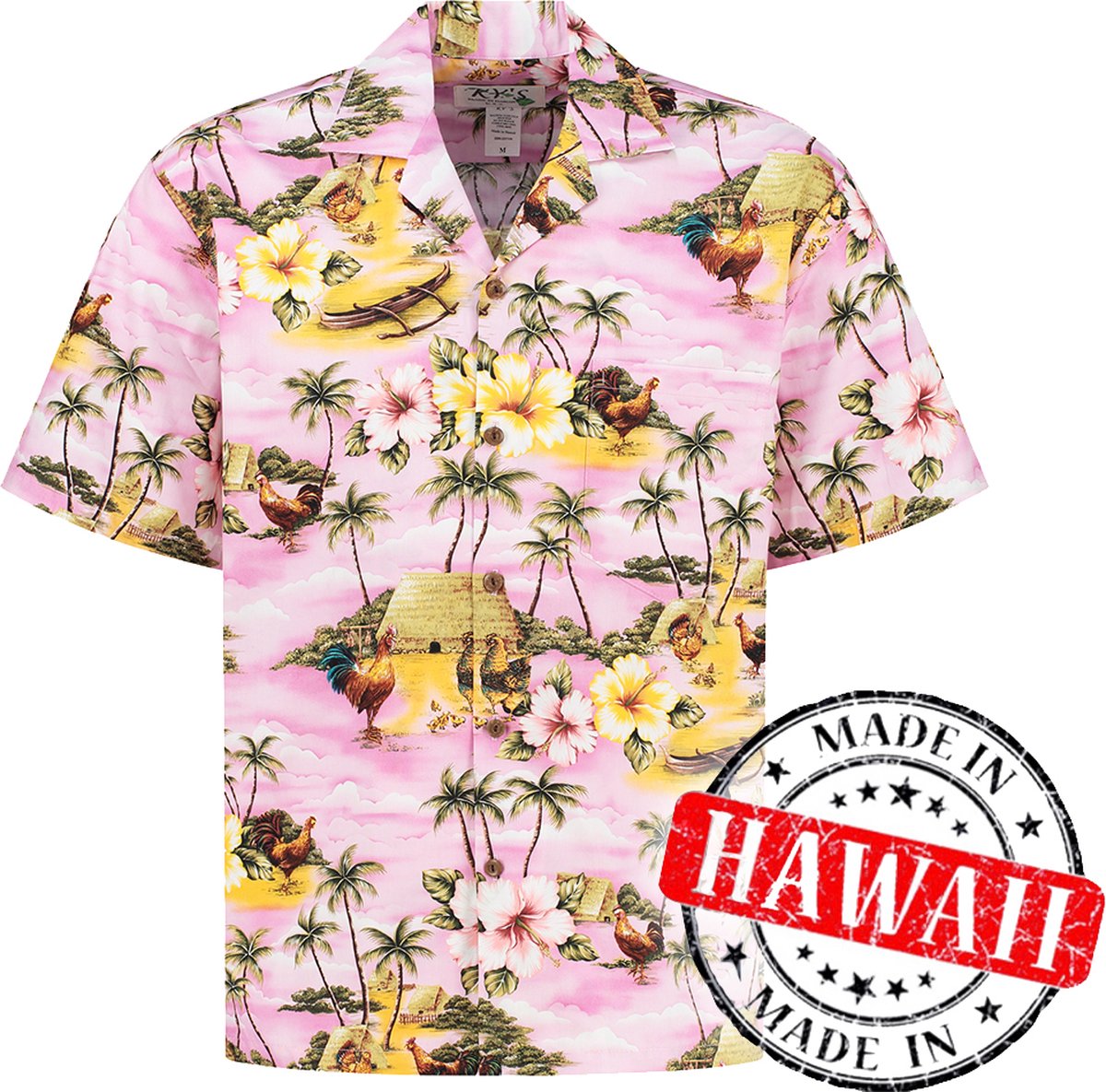 Hawaii Blouse - Shirt - Hemd - 100% Katoen - Overhemd Heren Korte Mouw - Made in Hawaii "Eiland Avonturen" Maat S